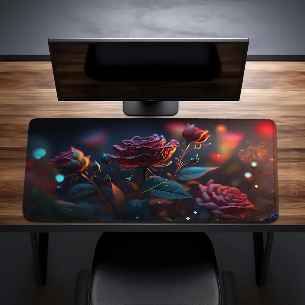

Red Roses Mouse Mat Pc Setup Accessories Computer Table Extended Pad Gamer Keyboard Gaming Mats Mousepad Anime Offices Desk Xxl