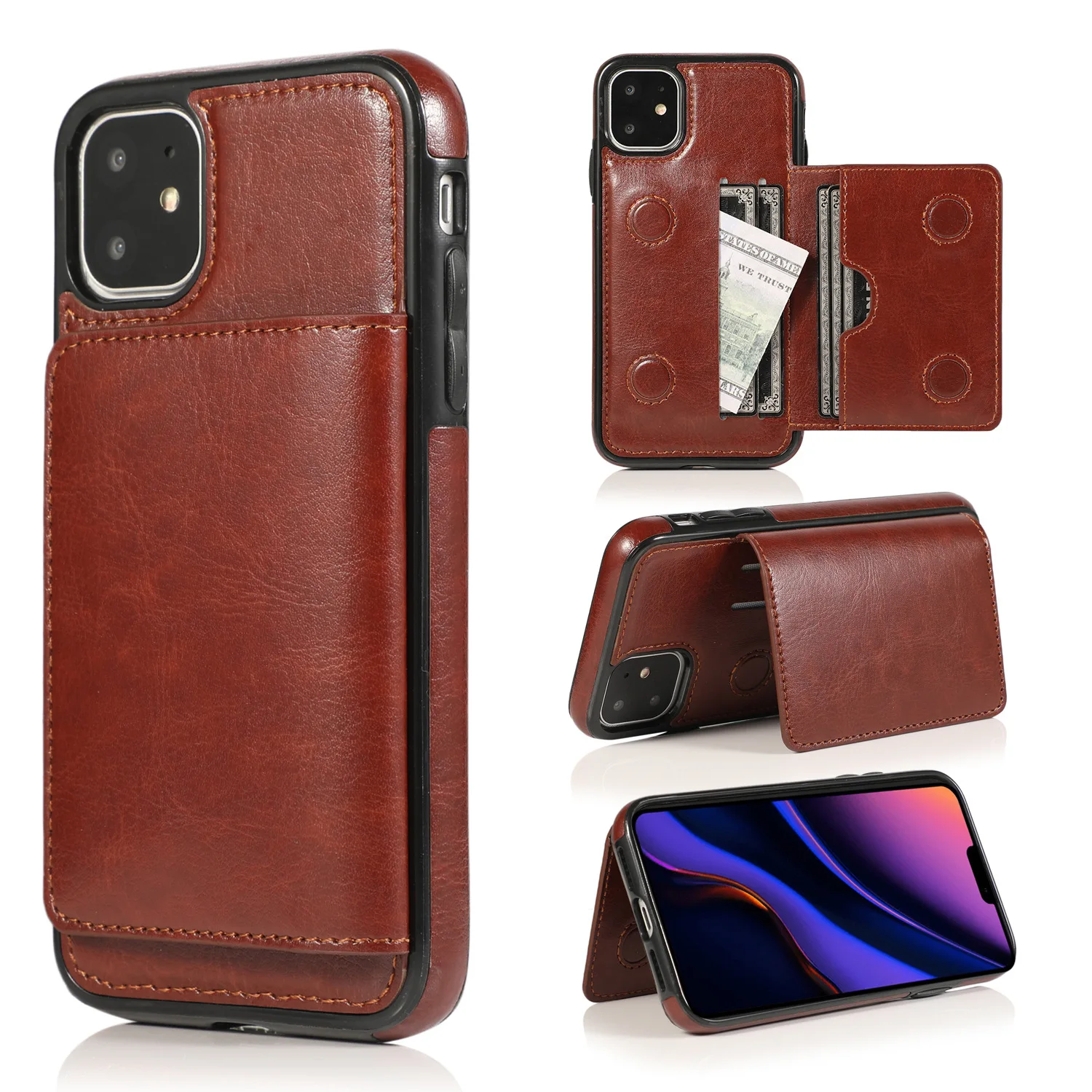 

Luxury PU Leather Wallet Case For iPhone 16 Pro Max 14 13 12 11 15 Pro Max 16 Plus Kickstand Card Holder Slots Cover