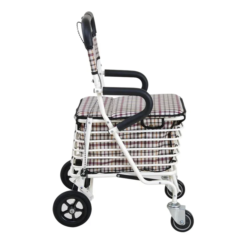 Elderly shopping stroller elderly grocery shopping hand push walker seat can sit folding lightweight walker storage stroller