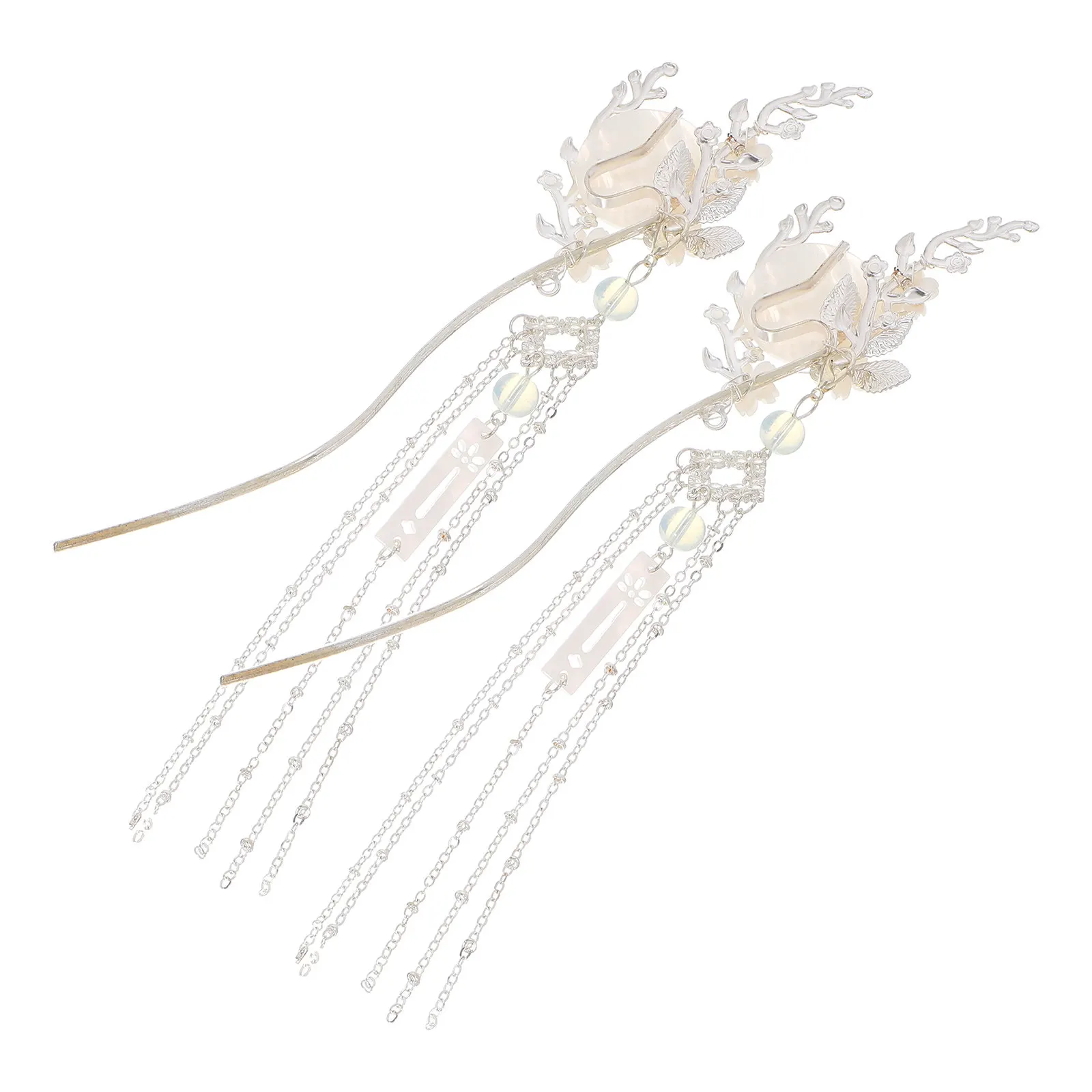 

2Pcs Traditional Chinese Hair Accessories for Women Vintage Floral Hair Chopsticks with Tassels Retro Alloy Hairpin Hanfu