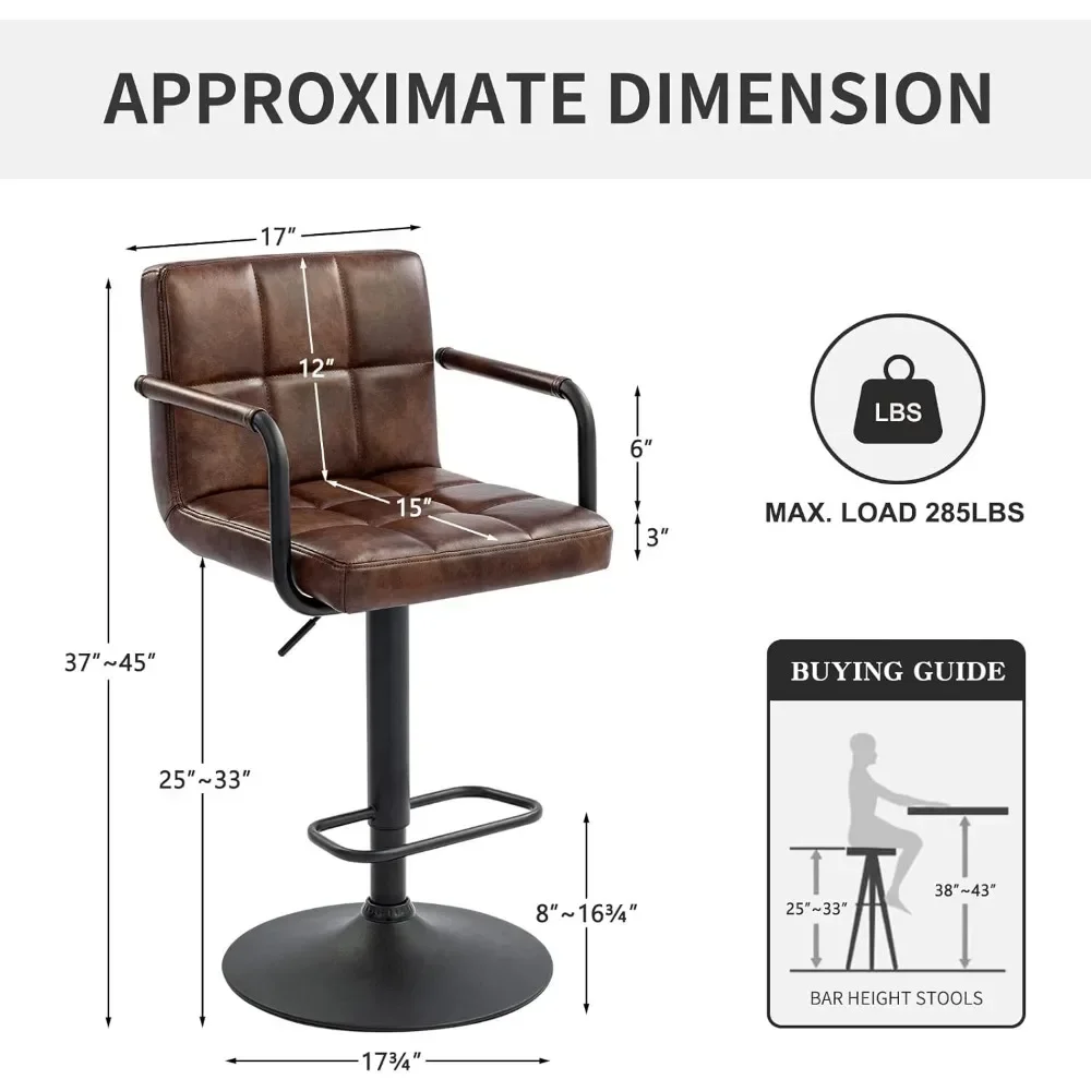 Falso couro estofado Bar Stool, cadeiras ajustáveis balcão, design moderno, giratória tamboretes hidráulicos, conjunto de 2, 30"