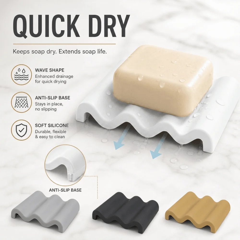 New Marble Pattern Soap Dish Silicone Quick Drying Soap Holder Water Absorbing Wave Shaped Soap Tray Bathroom Sink