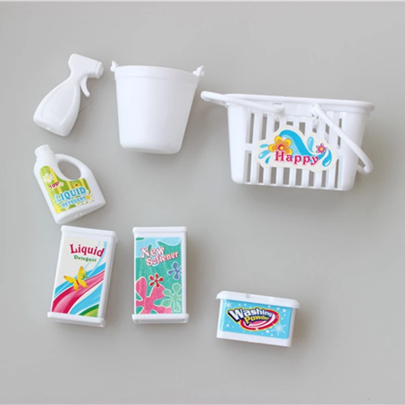 1SET Miniature Doll Accessories For Barbie Doll House Plastic Washing Agents Bucket Basket Case Kids Playhouse Educational Toy