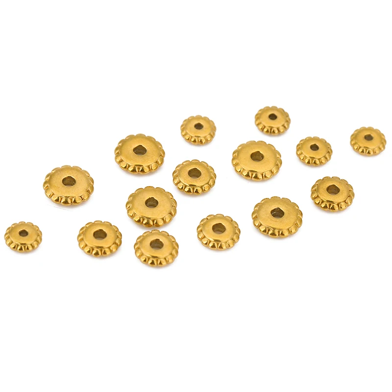 20pcs 5/6/7mm Flower Loose Beads Stainless Steel Charms Gold Color Round Spacer Beads for DIY Bracelet Jewelry Making Supplies