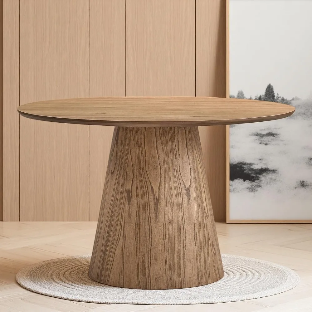 

47,24-дюймовый круглый деревянный обеденный стол в современном стиле для кухни, гостиной, кафе, стильный стол для отдыха с прочным цилиндрическим основанием,