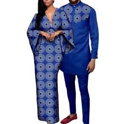 Couple Clothes African Print Deep V neck Long Dresses for Women Matching Men Outfits Dashiki Top Shirt and Pant Sets Bazin Riche