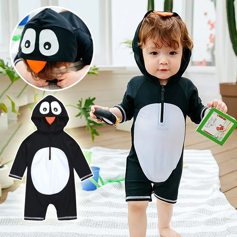 Baby Boy Swimsuit One-Piece Zip Swimwear Kids Long Sleeve Swimwear Children Bathing Suit Quick Drying Swimsuit for 1-7 Years