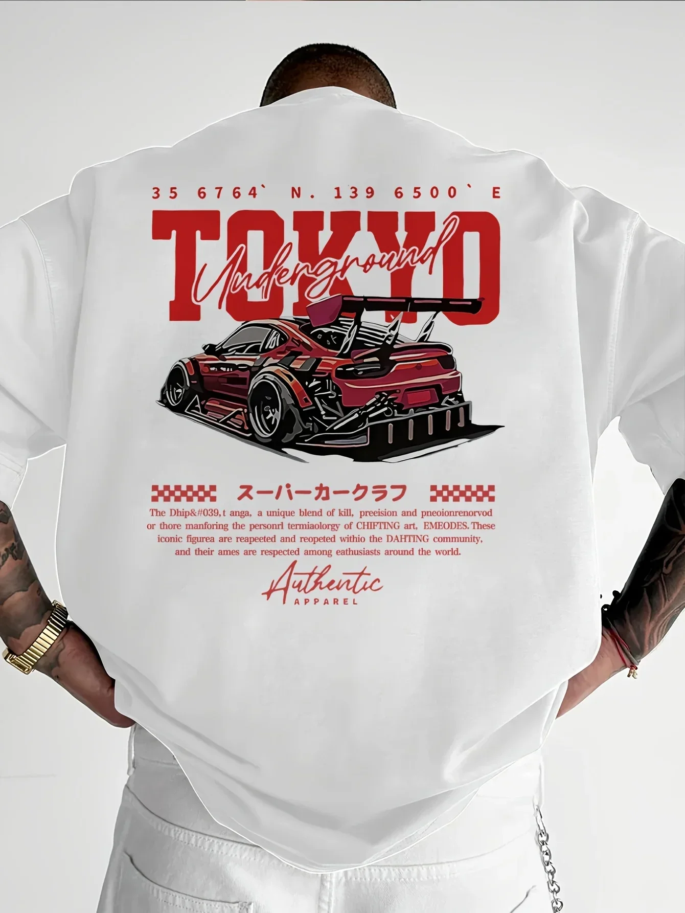 

Men's Summer 100% Fashionable Casual Loose Large Size Japanese Tokyo Pattern Printed Round Neck Short Sleeve T-shirt Top