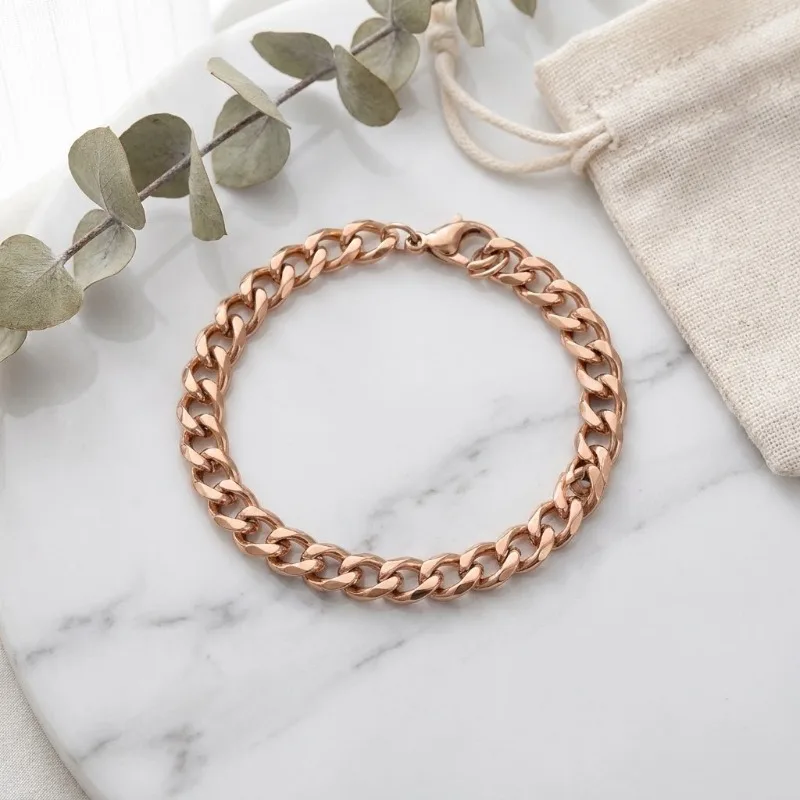 Trendy Tri Color Cuban Bracelet for Ladies, Stainless Steel Chunky Curb Chain, Waterproof Daily Statement Jewelry