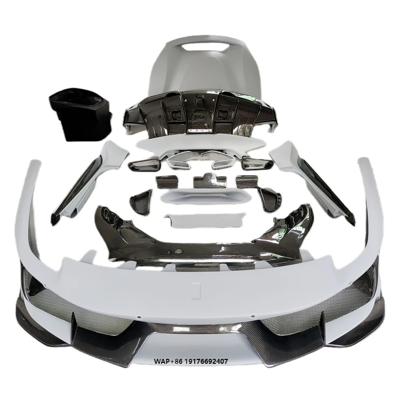 For 488 GTB Upgrade Pista Style Complete Body Kit Carbon Fiber Front Bumper Cover Rear Bumper Spoiler Side Skirt