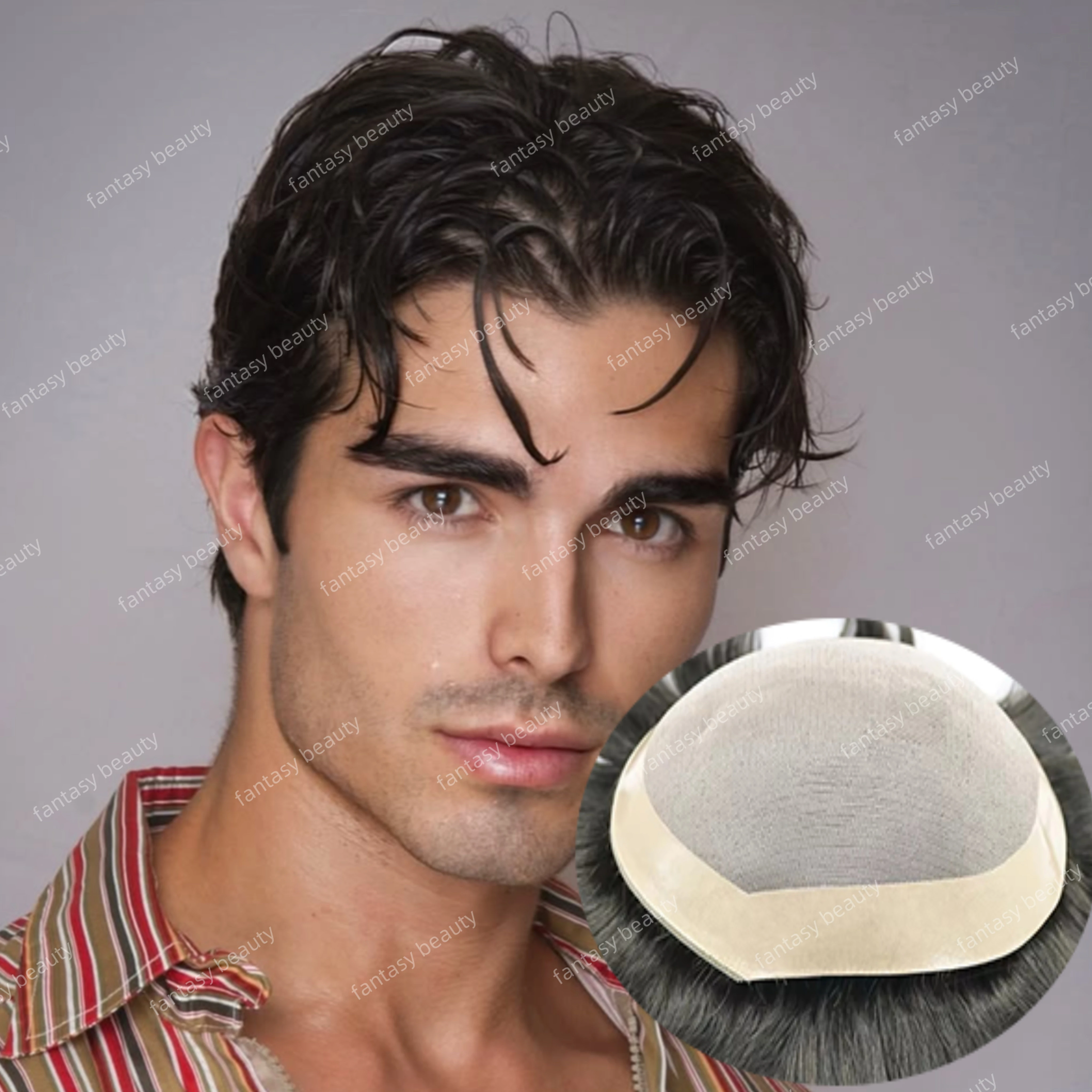 

110%-130% density Natural hairline men’toupee Durable Fine MONO lace & PU Men’wig 100% European Human Hair prosthesis male wig