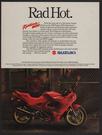 Suzuki-Katana roja 1989 para motocicleta, cartel de estaño, Vintage, 800