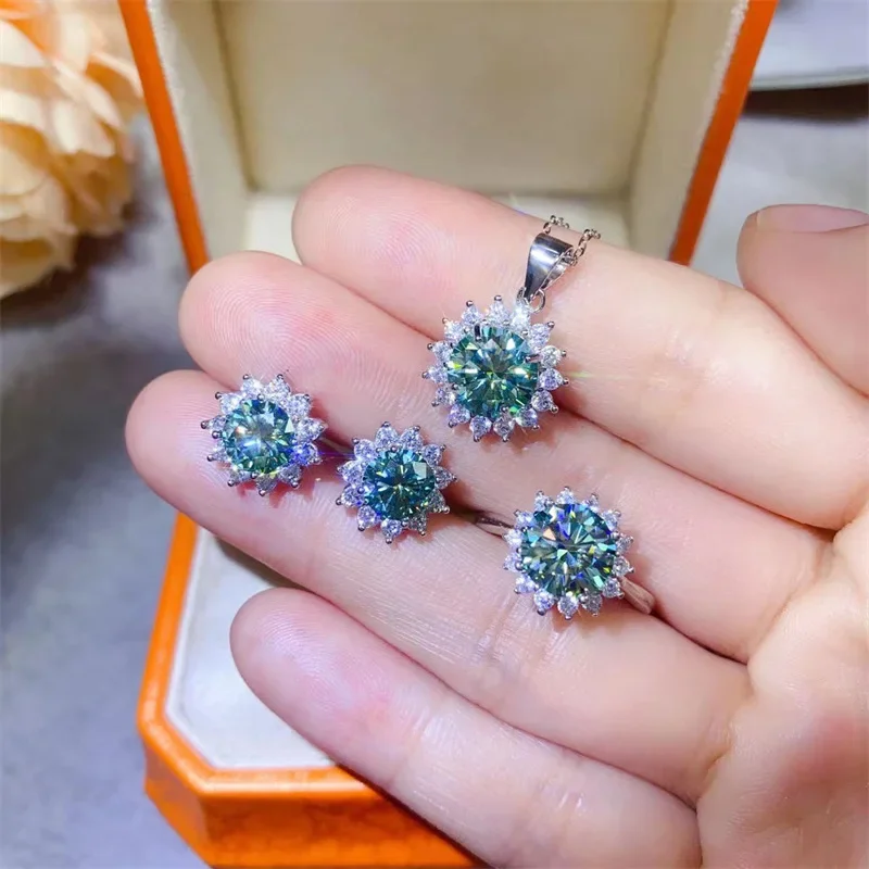 Sacegems 6ct Moissanite Sieraden Set 925Sterling Zilveren Ring Oorbellen Ketting 3 Delige Set Fijne Sieraden Bruiloft Bruiloft Sets
