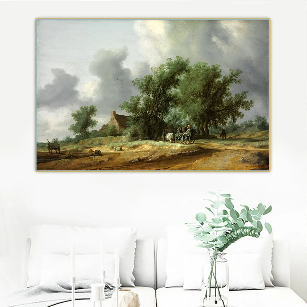 Jacob van Ruisdael《Roadin the Dunes with a Passanger Coach》Canvas Oil Painting Aesthetic Picture Wall Decor Home Decoration