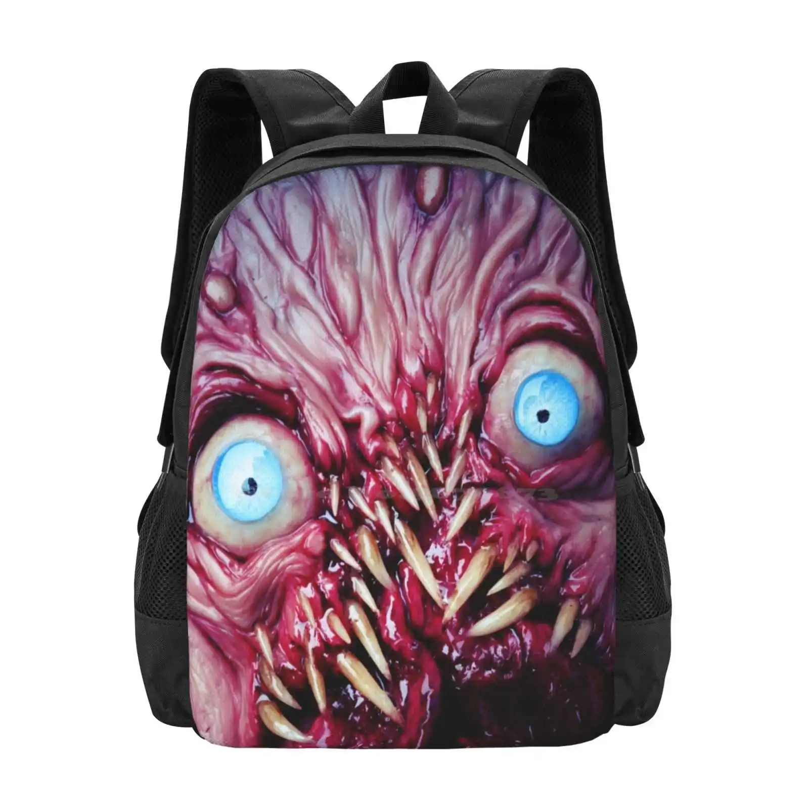 Fangtooth 2 Hot Sale Schoolbag Backpack Fashion Bags Dogzillalives Eyes Eyeballs Blue Purple Pink Red Teeth Fangs Horror