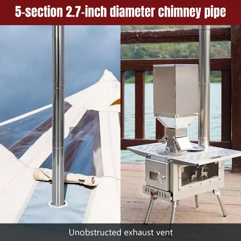 Portable Wood Burning Stove Stainless Steel Pellet Burner with Chimney Pipe Camping Stove for Outdoor Cooking Hiking