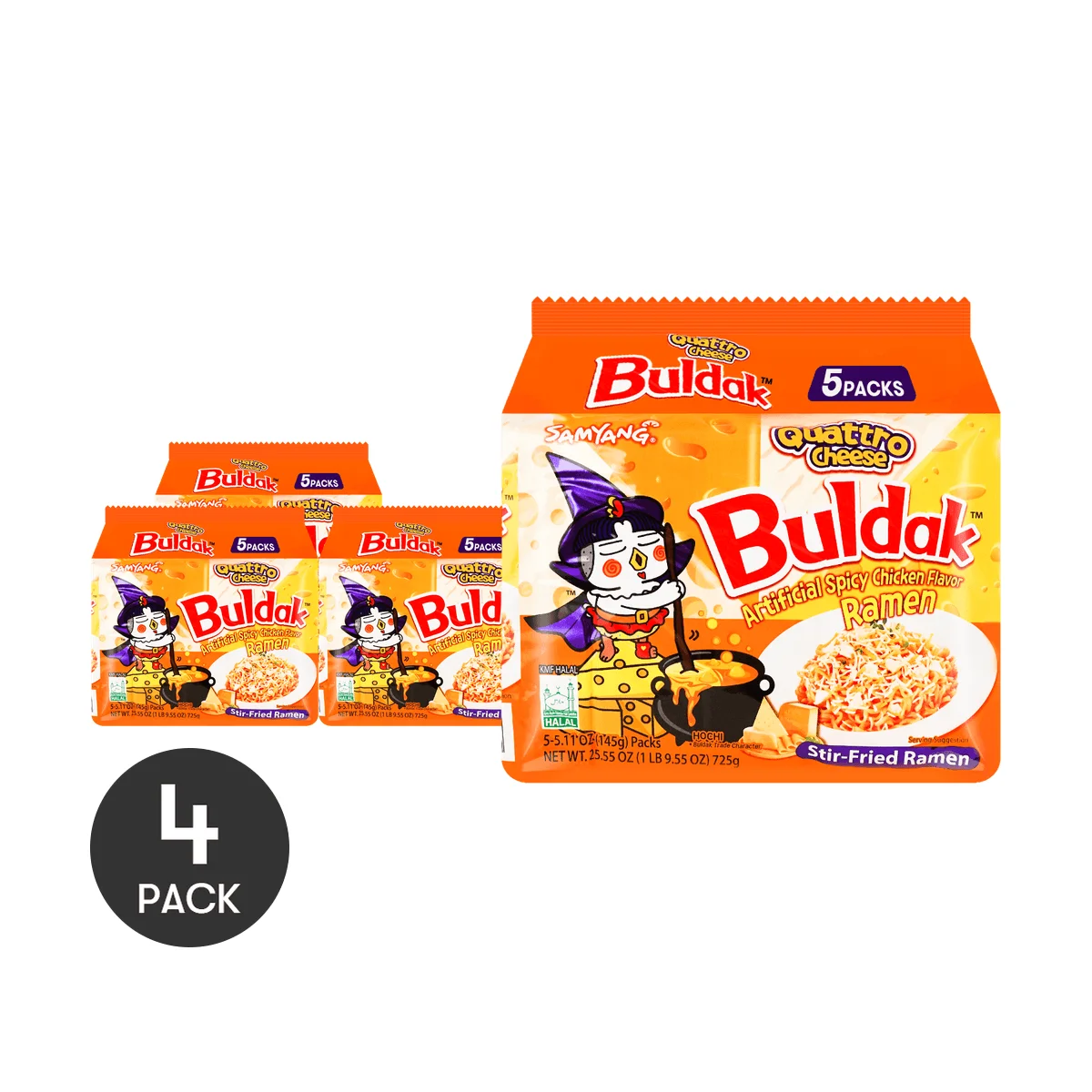 [4Packs]Buldak Noedels Quattro Kaas Hete Kip Smaak Roergebakken Ramen - 5 Packs * 5.11Oz. Maar Trending Op Tiktok', 725.00G