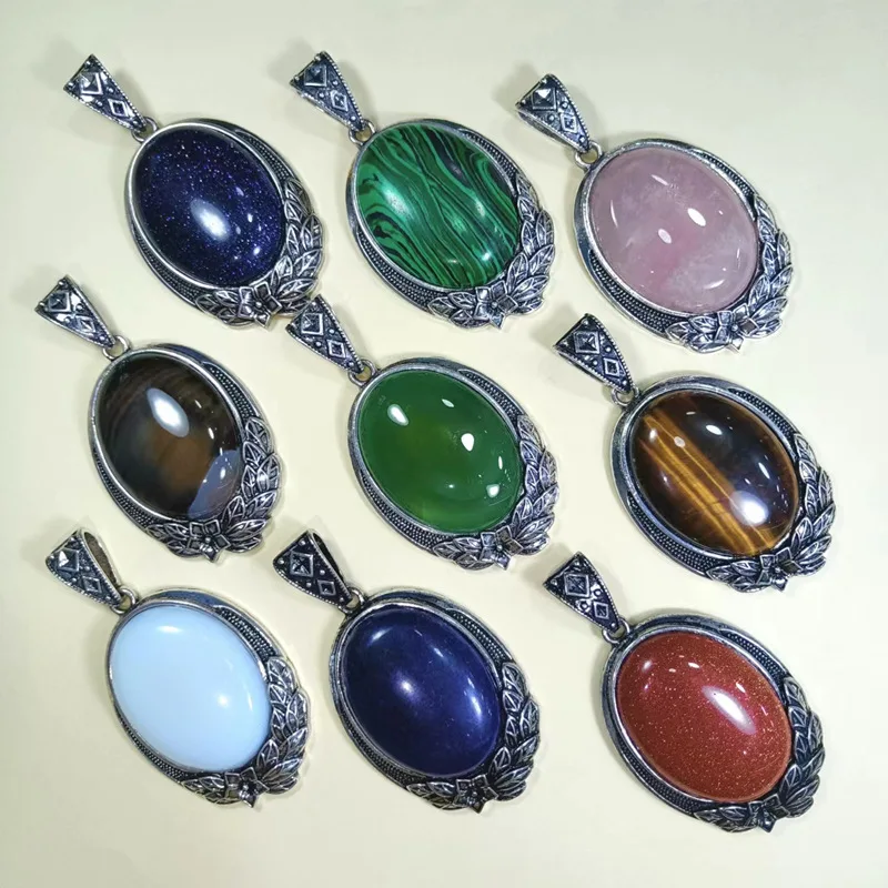 Inlaid with semi-precious stones: pink quartz, tiger stone, synthetic blue sandstone, gold sandstone, malachite DIY Necklace pen