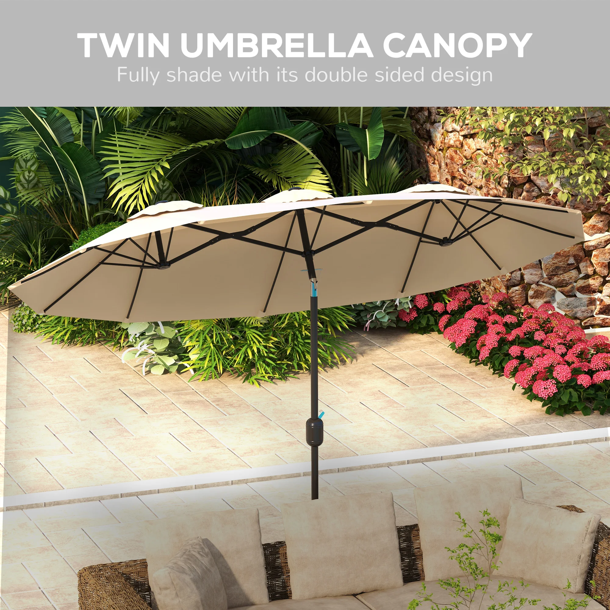 Double-sided umbrella pole joint and secure locking latch details