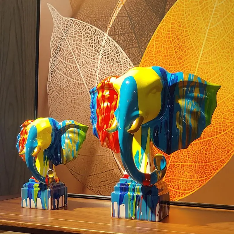 Moderne Abstrakte Regenfarben-Elefanten-Skulptur Kreative Wohlstandsdekoration für Wohnzimmer Büro Ausstellung – Detail 1