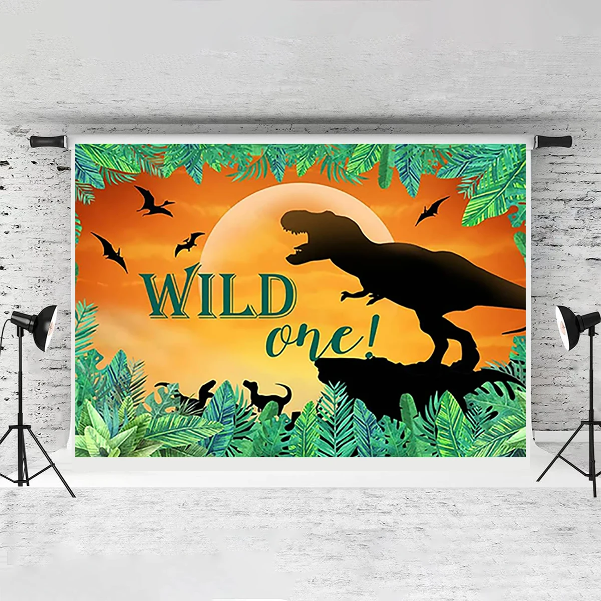 Wild One Dinosaur Happy Birthday Children Photography Backdrop Wall Decoration Welcome Banner Pterosaur Volcano Roar Jurassic