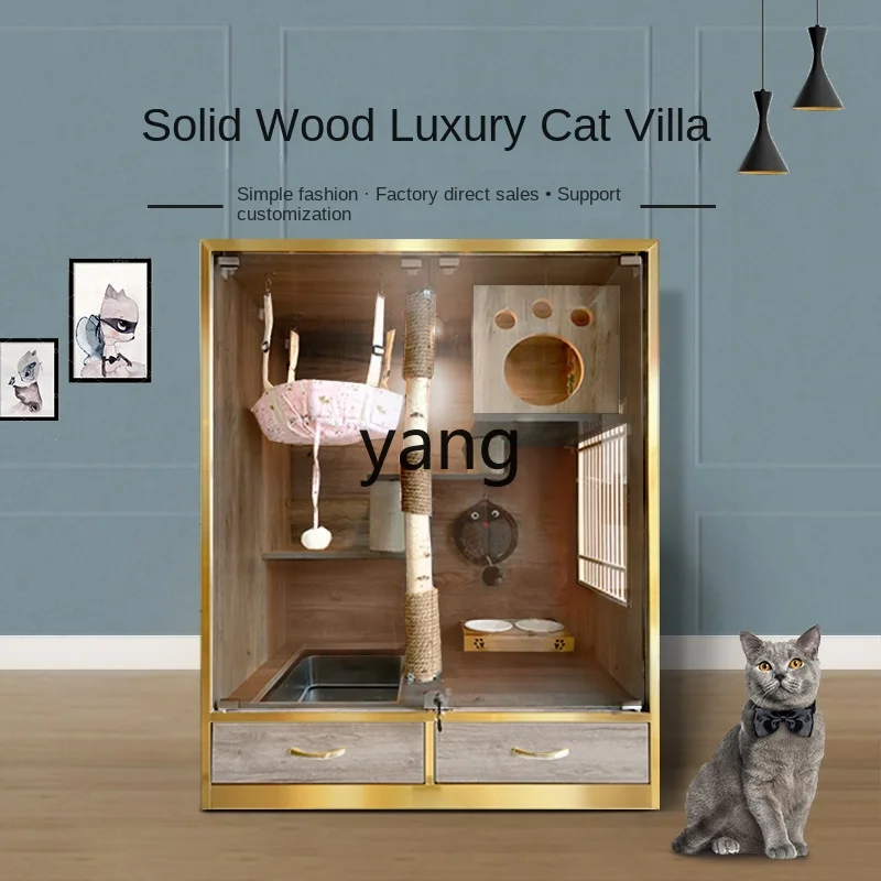 Yjq winter warm four seasons universal closed cabinet cat house winter supplies solid wood cat cage villa