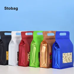 StoBag 50pcs Food Packaging Ziplock Bags Sealed Stand Up Frosted with Handle Window for Candy Nuts Snack Storage Pouch Portable