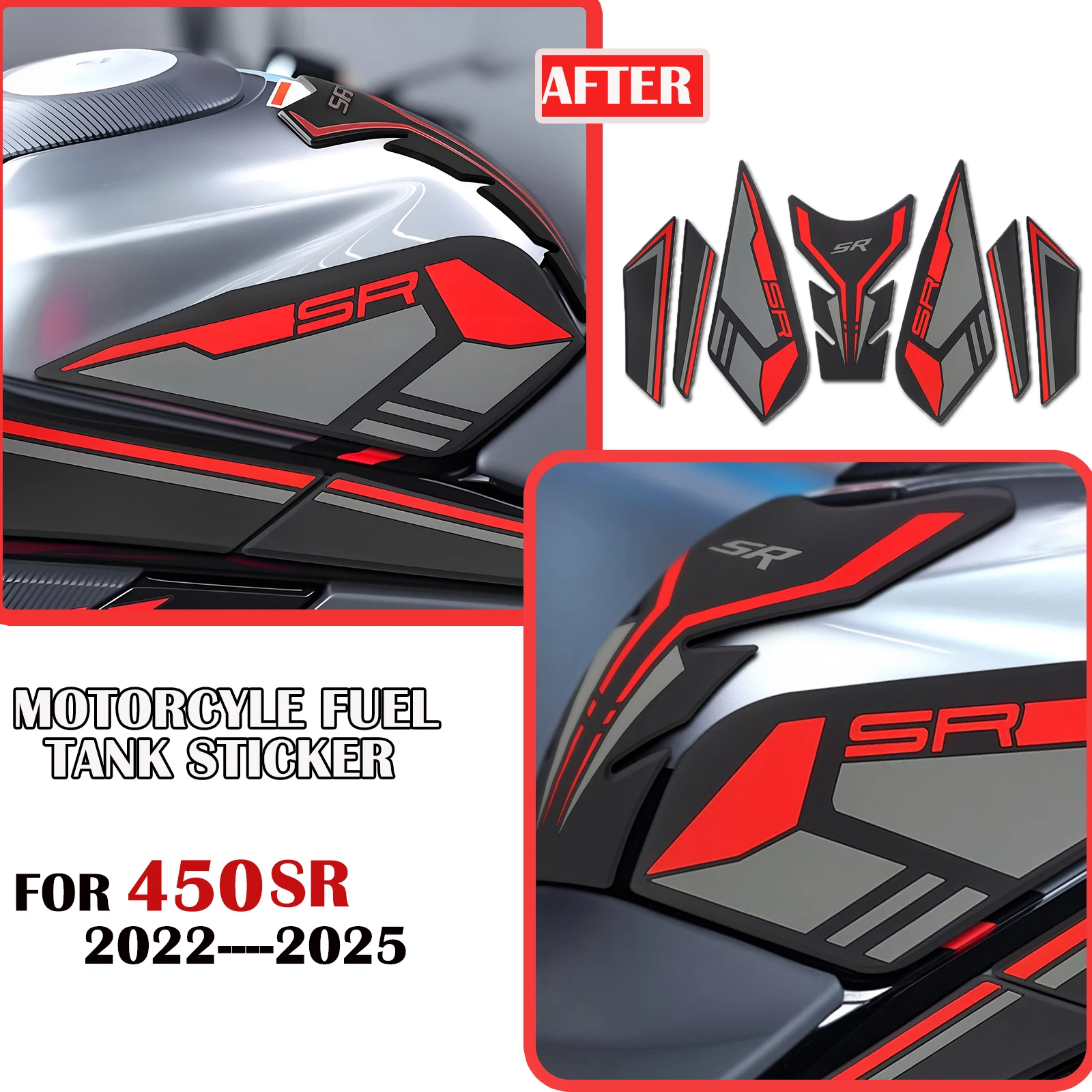 

Наклейки на топливный бак мотоцикла, противоскользящие наклейки на топливный бак, тяговые колодки топливного бака для CFMOTO 450SR 450SR S 2022 2023 2024 2025