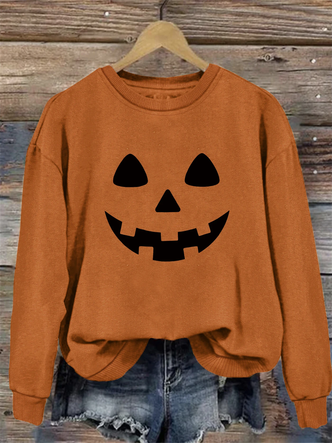 Bluza z nadrukiem Halloween, bluza z okrągłym dekoltem na zimę i jesień, odzież damska