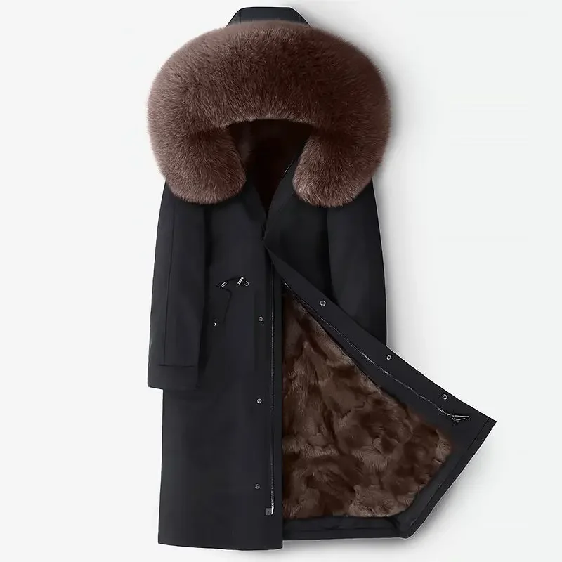 

Faux Fur Fox Fur Coat Long Style Slim Fashion New Men Winter Overcoat Brushed Warm Jacket Removable Hooded Outwear