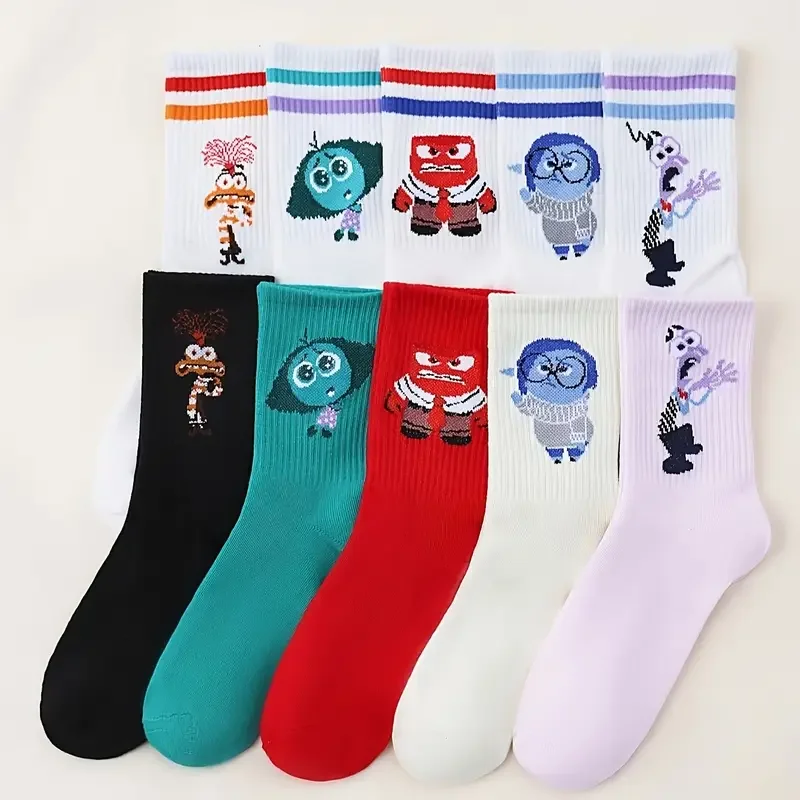 10 Paar zufällige Cartoon-Socken Set, Cartoon-Charakter Rundhals-Socken, weiche Baumwoll-Freizeitsocken, geeignet für den täglichen Straßenstil. – Detail 5