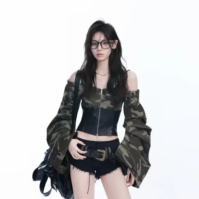 الأمريكية خمر Y2k أعلى حمالة معاطف قصيرة أوائل الخريف بسيط أزياء المرأة الملابس سترة عسكرية Harajuku هوديي