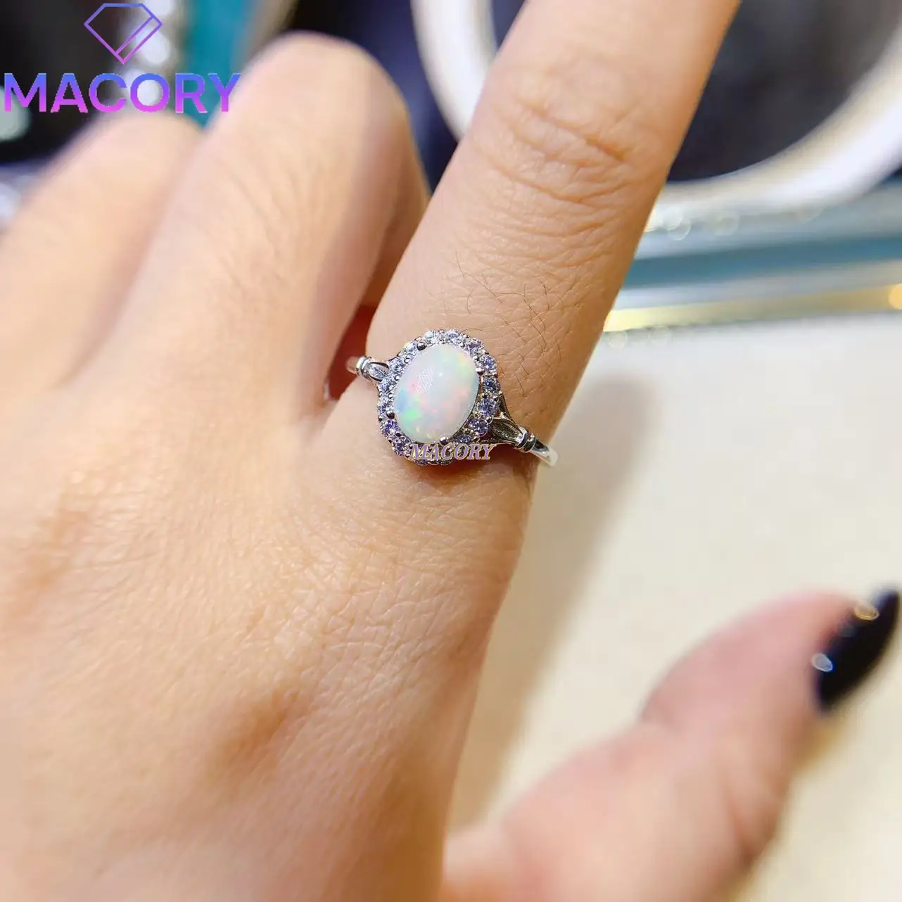 여성용 천연 오팔 반지, 925 스털링 실버, 클래식하고 심플한, 인증서가 있는 고품질 주얼리 6 ✖️ 8mm