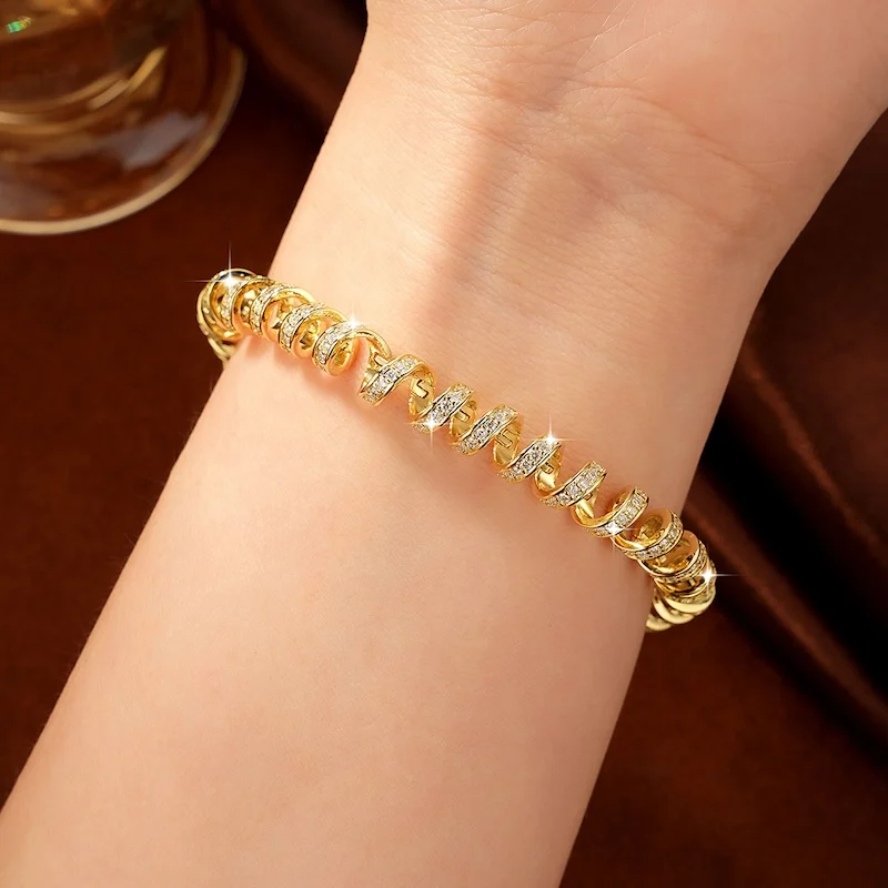 Rrjzz D-Color Full Moissanite Light Luxury Spiral Niche Armband Einzigartige Charm-Armbänder für Frauen, Geburtstag, täglicher Schmuck, Geschenke – Detail 17