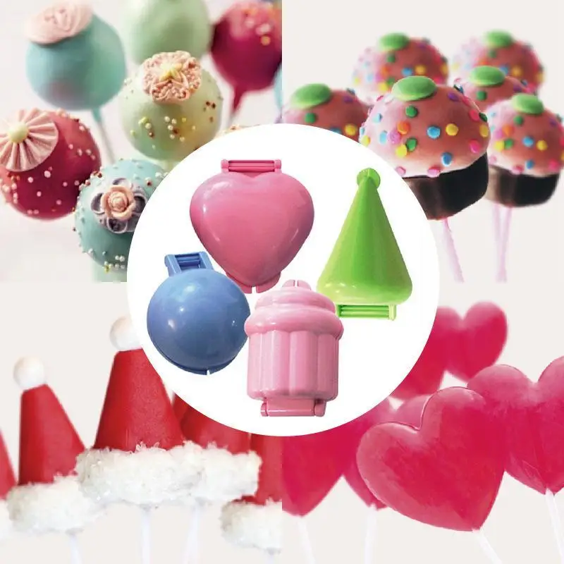 4Pcs/set Round/Heart/Cone/Cupcake Lollipop Mold Plastic Cookies Cakepop Mould DIY Fondant Cake Decorating Tools Baking Supplies