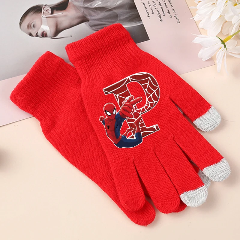 Neue Spiderman Kinder Handschuhe Cartoon Brief A-Z Gedruckt Gestrickte Handschuhe Jungen Winter Outdoor Warme Zubehör Kinder Weihnachten Geschenk