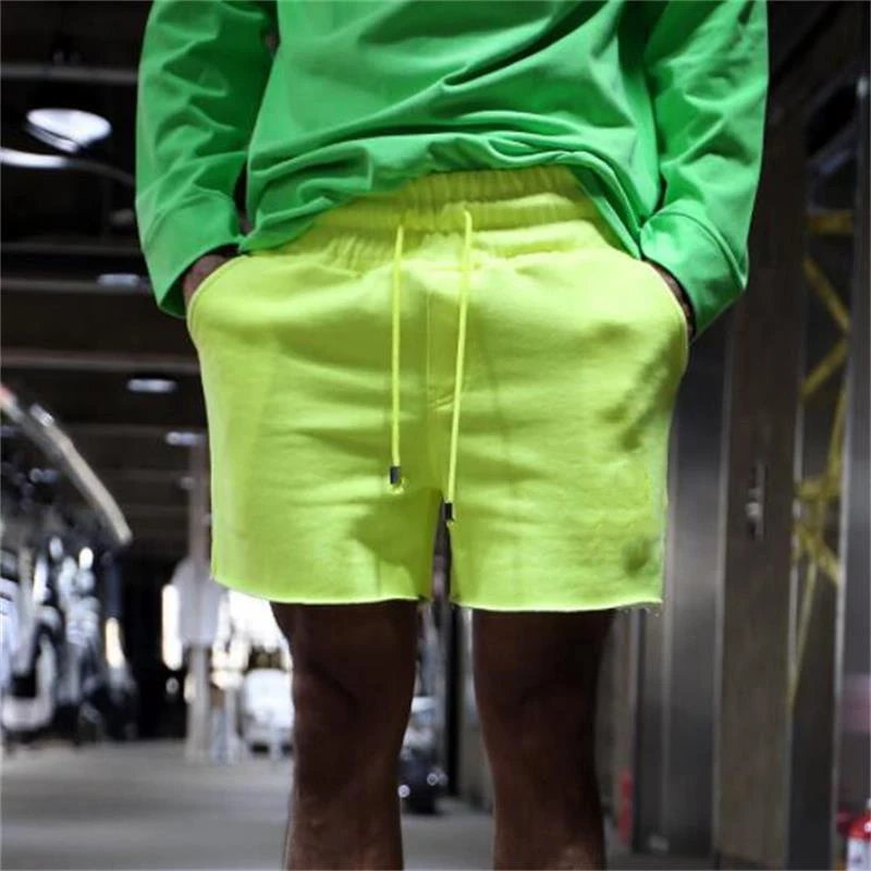 2021 Korean men's new summer fluorescent ribbon flash fashion shorts straight sports beach pants large