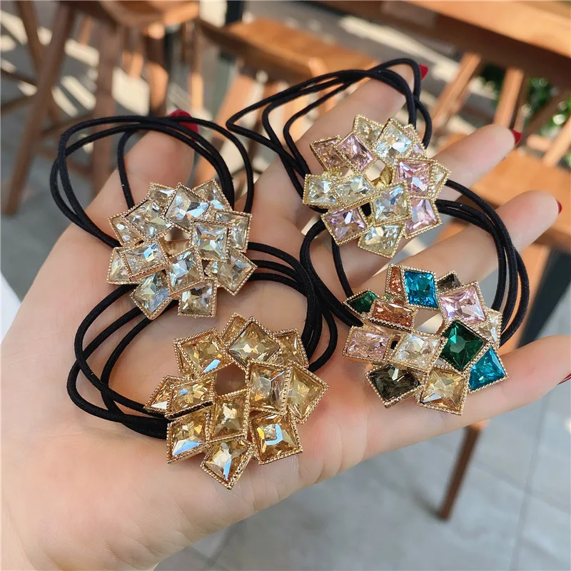 ยางมัดผมคริสตัลหรูหรา ประดับด้วยเพชรเทียม สำหรับผู้หญิงและเด็กผู้หญิง อุปกรณ์เสริมผม ที่รัดผมหางม้า