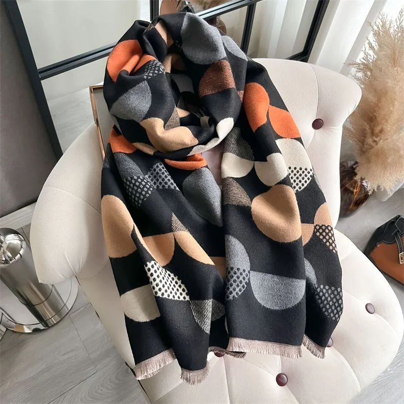 2024 Fashion Geometry Styles Designer Lady Winter Scarf Cashmere Thicken Warm Women Shawl Pashmina Female Wrap HIjab Neckerchief