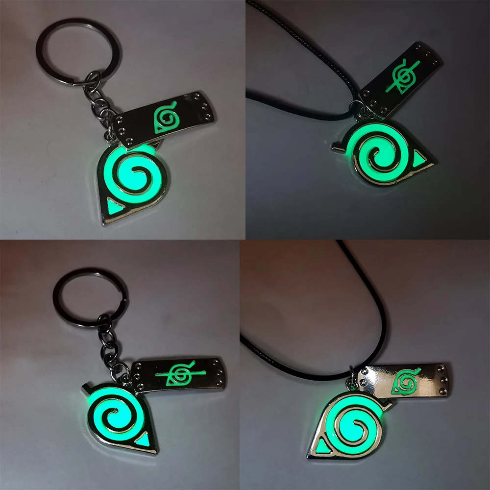 Anime Naruto Keychain Uzumaki Konoha Logo Anime Key Ring GLOW In The DARK Luminous Key Holder Pendants For Kids Toys Gifts