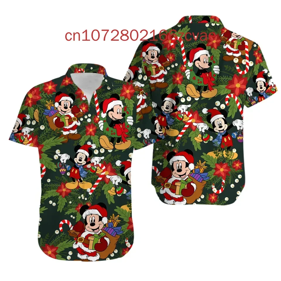 Disney-Camisa havaiana de Natal, manga curta, botão para cima, camisa de praia casual, moda infantil, festa