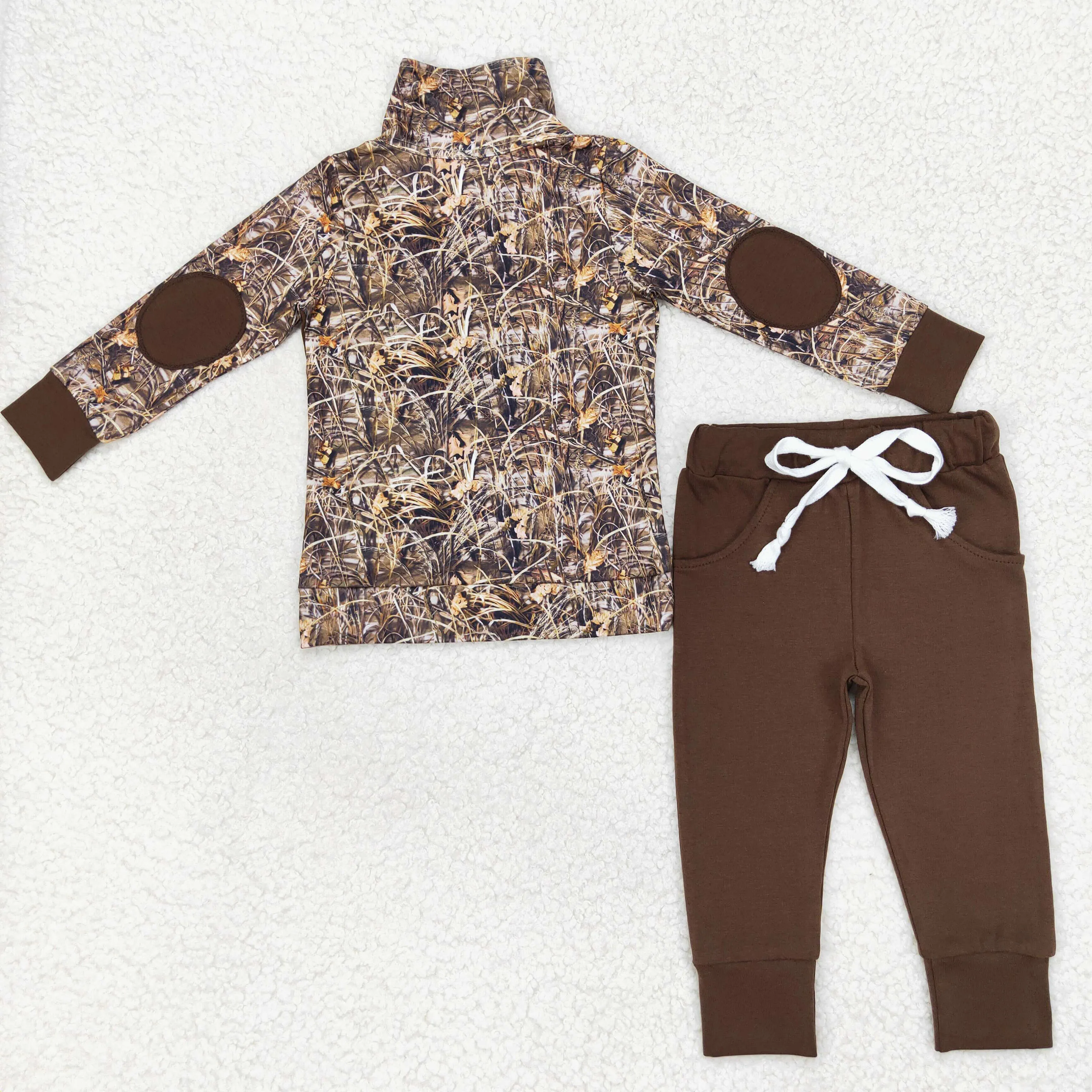 Wholesale Toddler Baby Boy Duck Hunting Clothing Kids Long Sleeves Zipper Pullover Shirt Children Pocket Cotton Green Pants Sets image 6