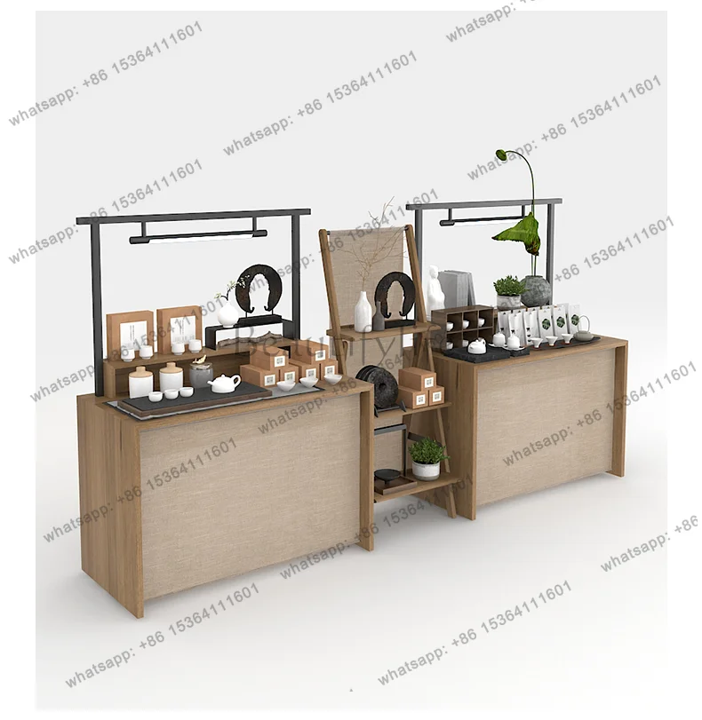 Wall-Mounted Centerpiece Display Stand Tea Set Display Side Table with Light Sample Display Props