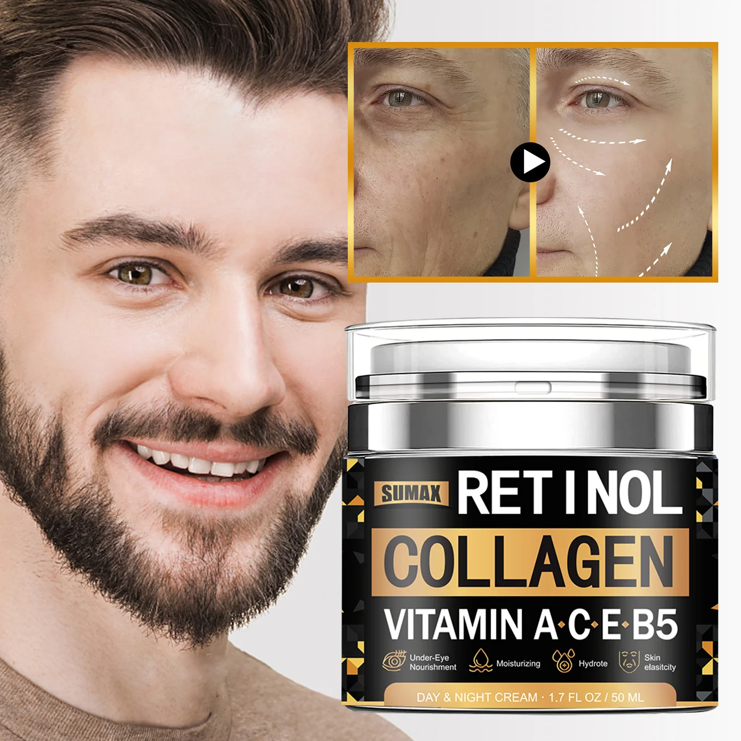 50ML Men's press type collagen cream Moisturizes Soothes and tightens the skin Anti-wrinkle Skin care