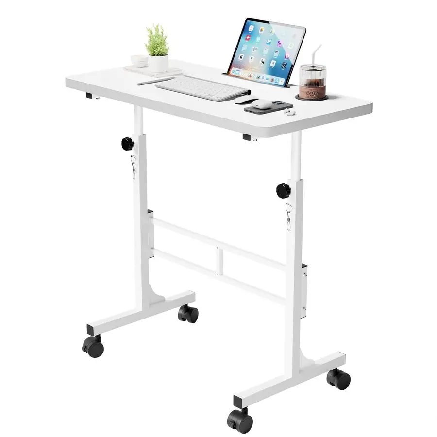 

Small Portable Standing Desk Adjustable Height, Mobile Stand Laptop Computer Workstation with Lockable Wheels for Walking Pad Tr