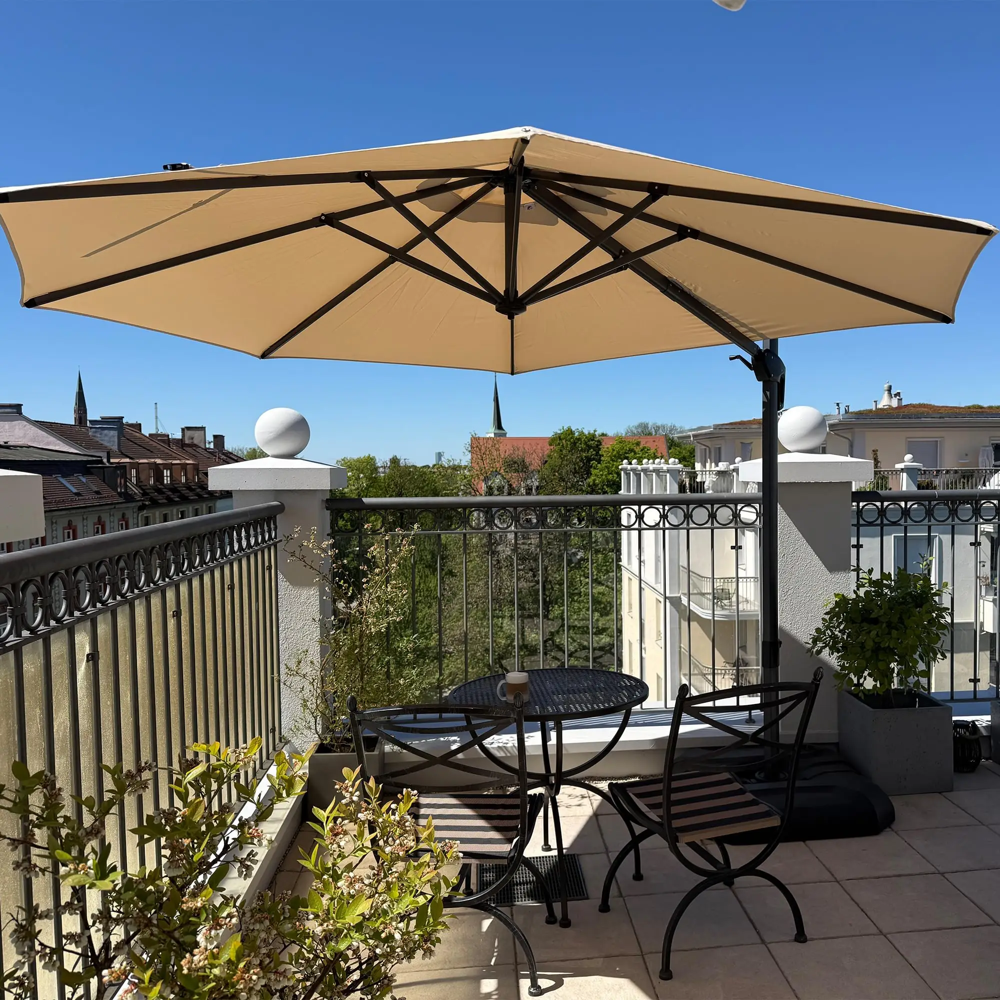 Patio Outdoor Umbrella 11 Feet Round for Pool Beige
