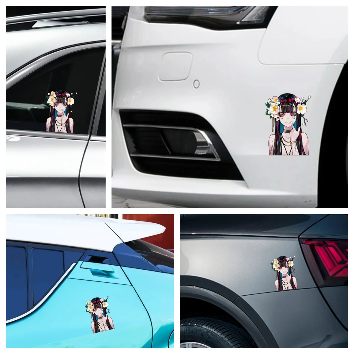 PVC Reflective Car Decal, Creative Anime Girl Graphic / Waterproof Reflective Sticker for Cars & Motorcycles