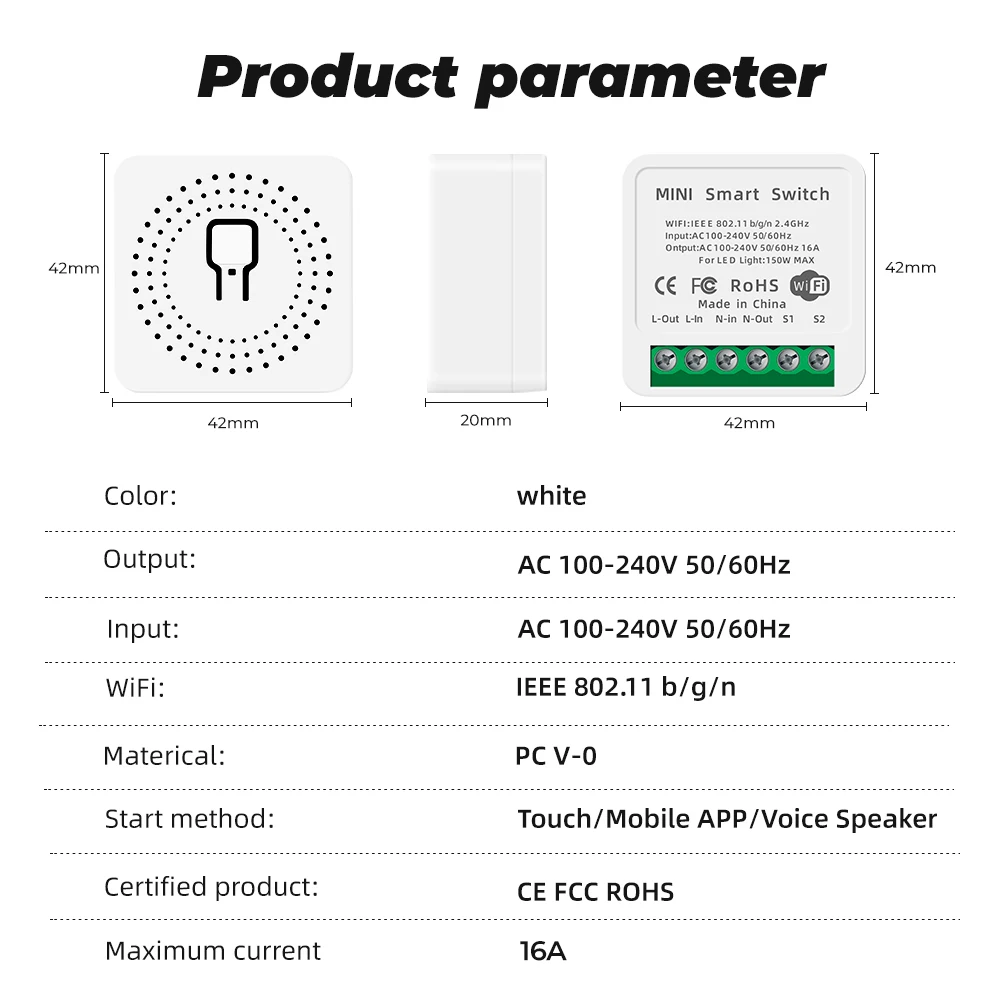 16A Tuya WiFi Smart Switch Module 2-way Control with Energy Monitor Switch Mini Breaker Smart Life Voice for Alexa Google Home