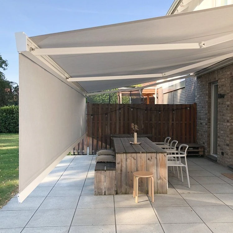 Custom Size Heavy-Duty Awnings Aluminum Retractable Arms Sunshade Full Cassette Motorized Awning with LED Light Outdoor Use
