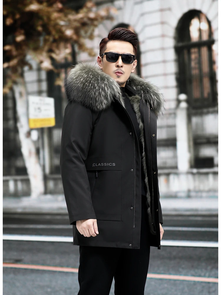 Fur Coat Parka Winter Fox Fur Liner Men's Mid-Length Fur Integrated Youth Popularity Slim Fit Comfortable Thick Light Luxury